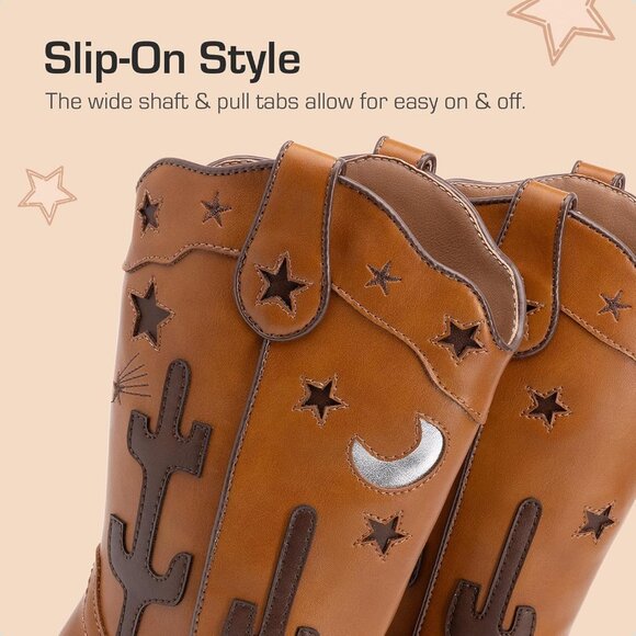 Girls Cowboy Boots Cowgirl Western Boots with Low Heel Square Toe for Little Kid - Picture 3 of 5